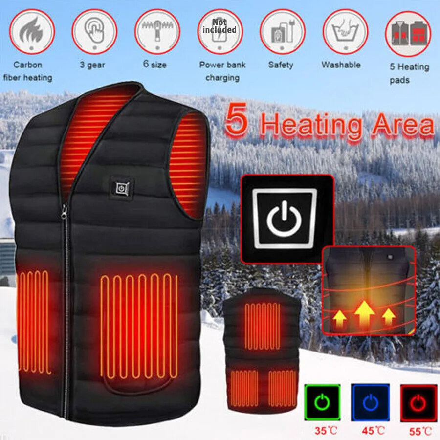 3XL Electric Heated Vest | USB Thermal Winter Jacket | Warm Heat Pad | Unisex Wear
