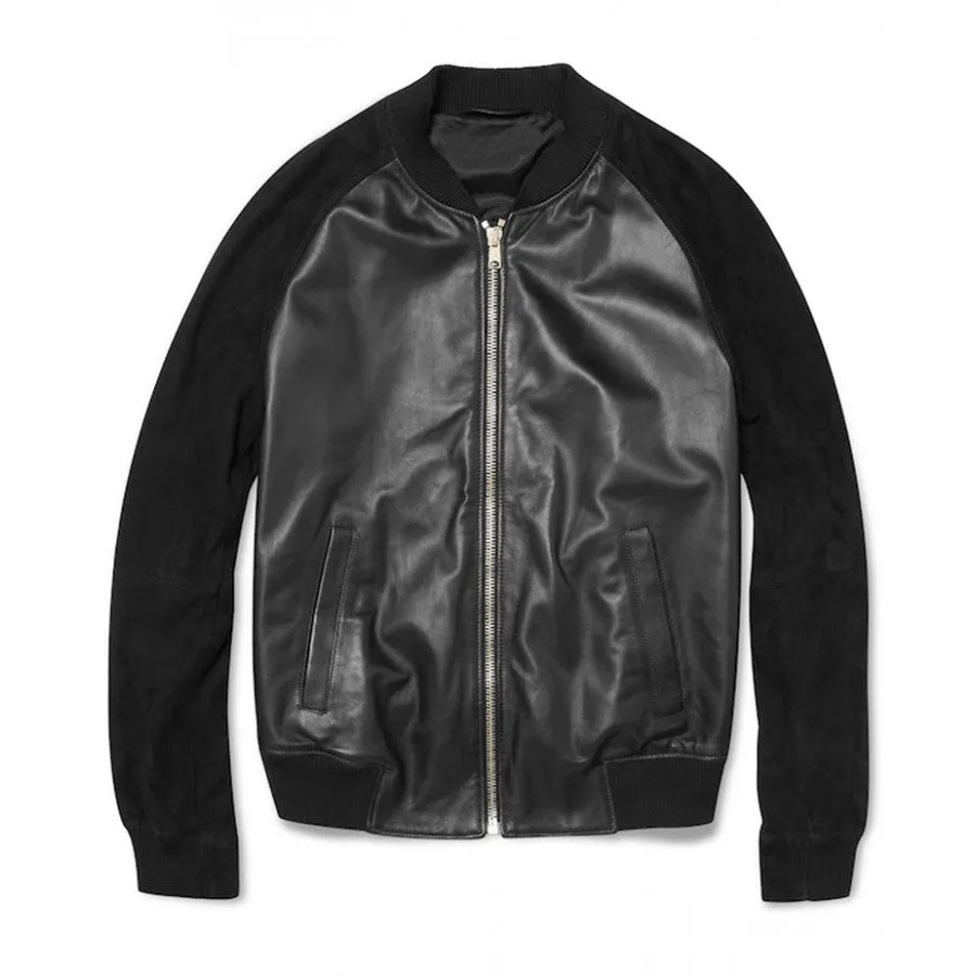 Andrew Garfield Suede Sleeves Black Leather Bomber Jacket