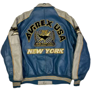 Avirex Leather Jacket In Grey & Blue ( L )