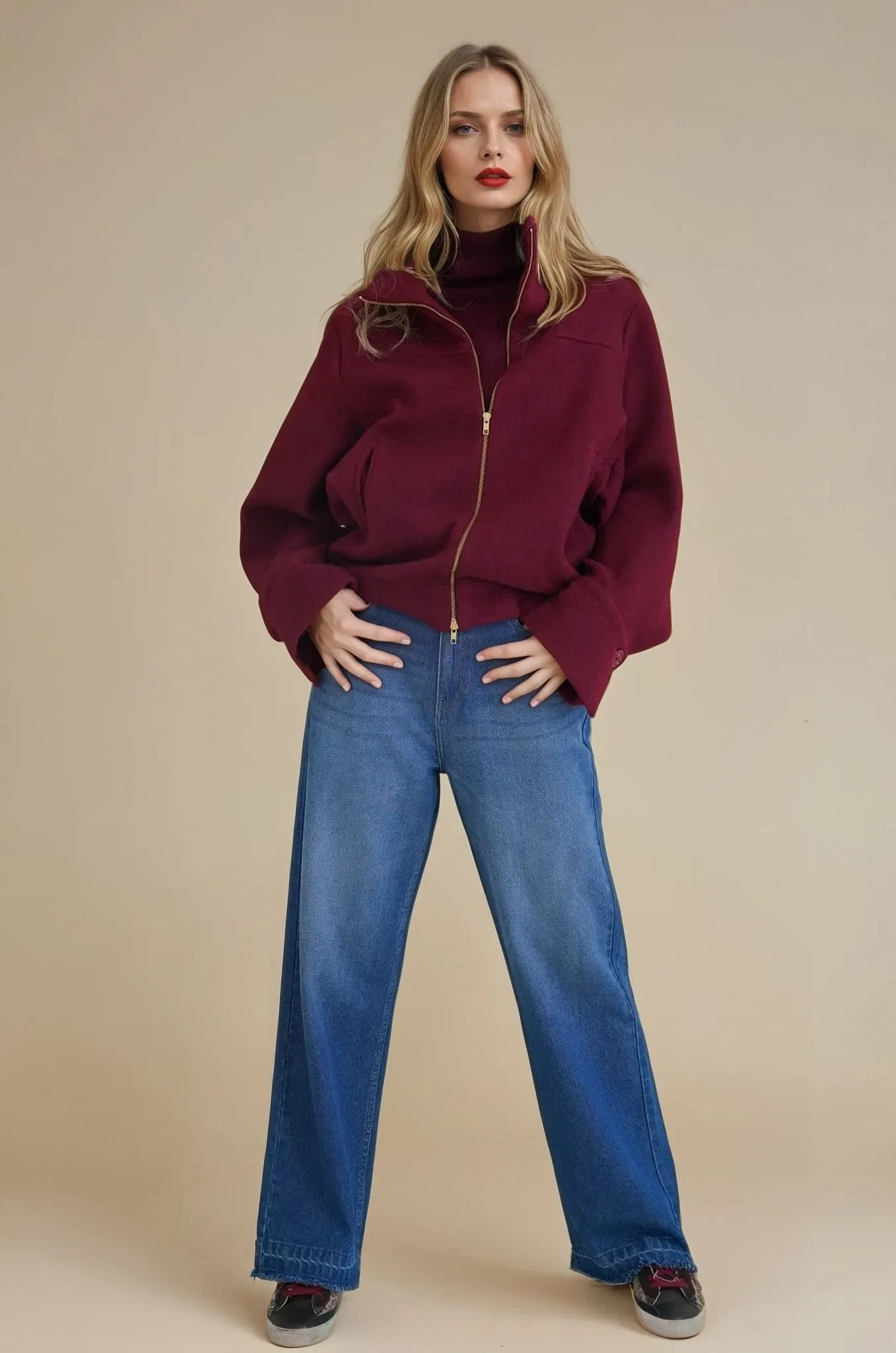 Burgundy Zipper Jacket