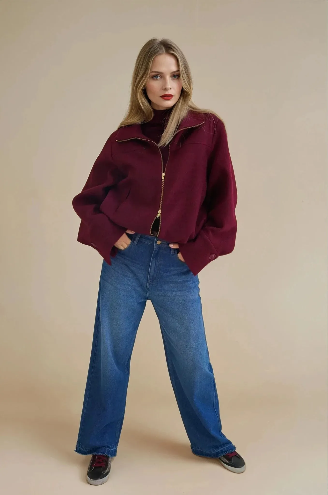 Burgundy Zipper Jacket