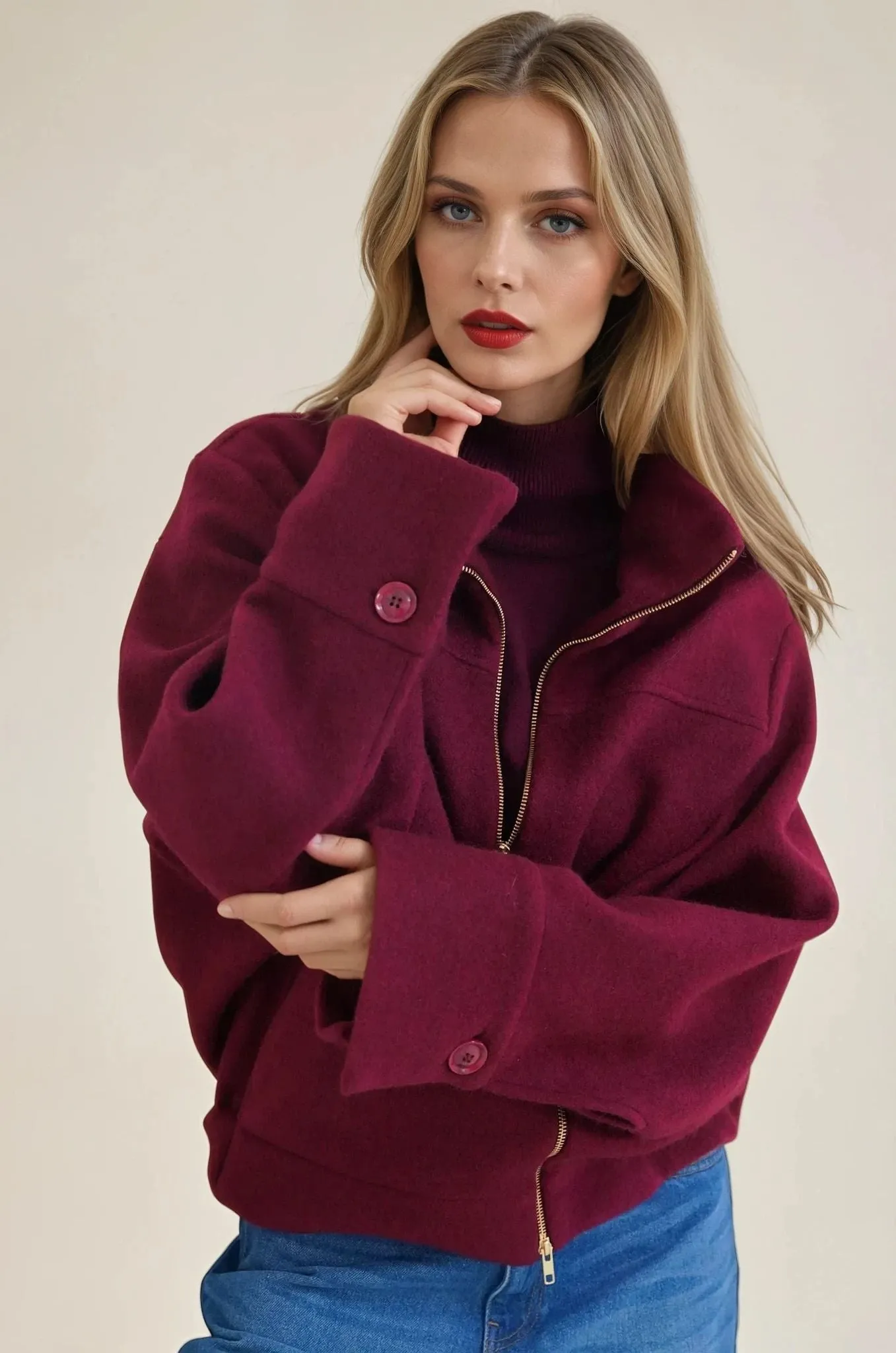 Burgundy Zipper Jacket