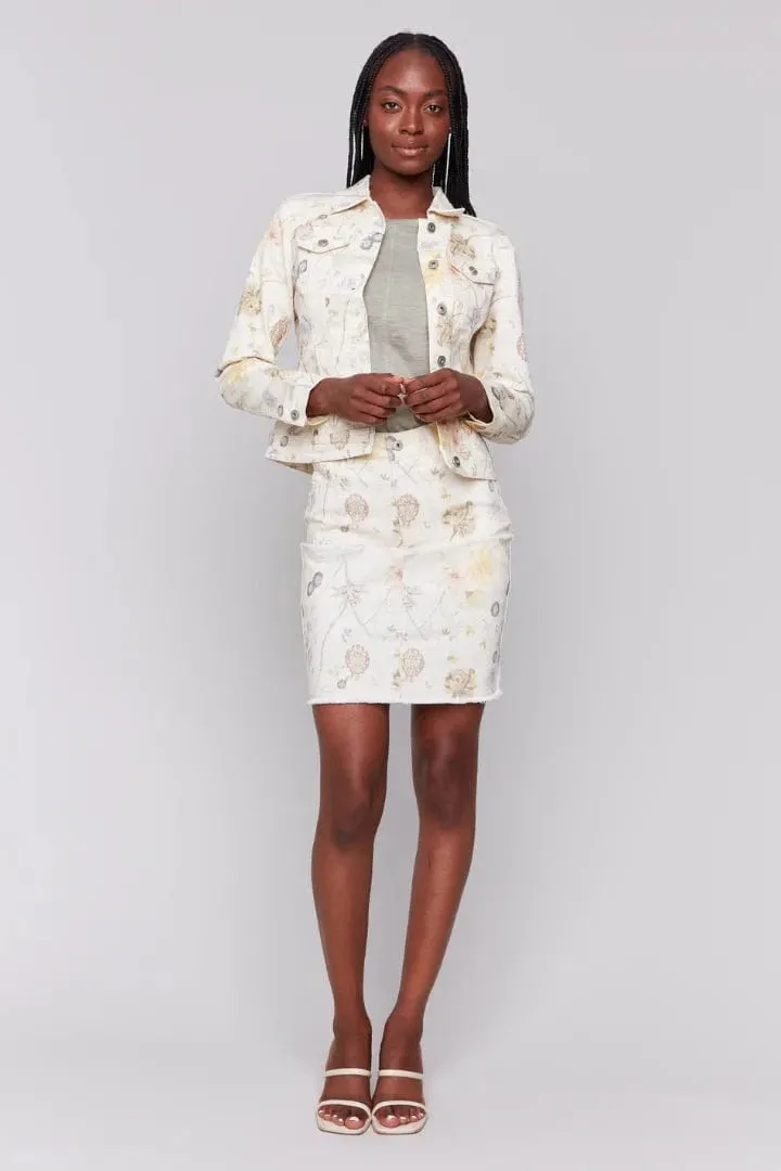 Charlie B Printed Stretch Floral Jean Jacket - C6302