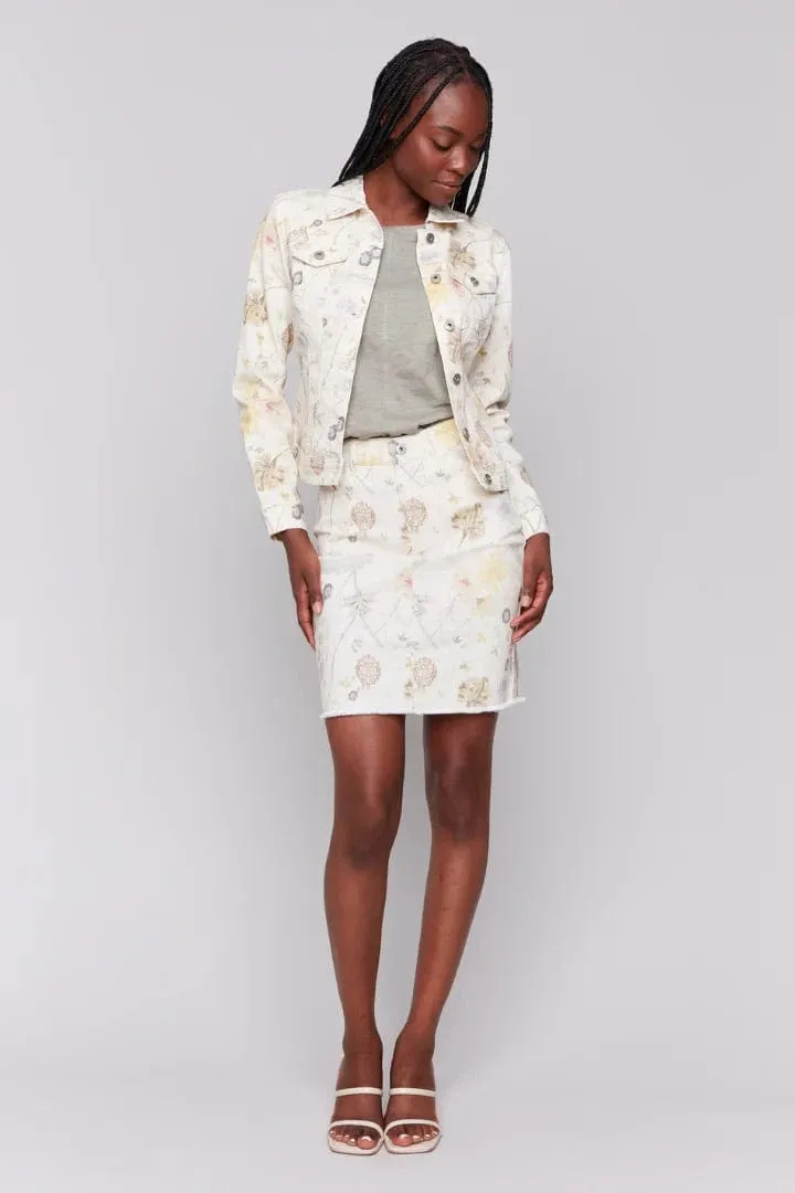 Charlie B Printed Stretch Floral Jean Jacket - C6302