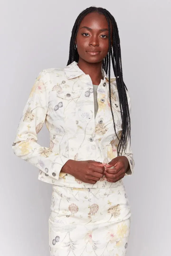 Charlie B Printed Stretch Floral Jean Jacket - C6302