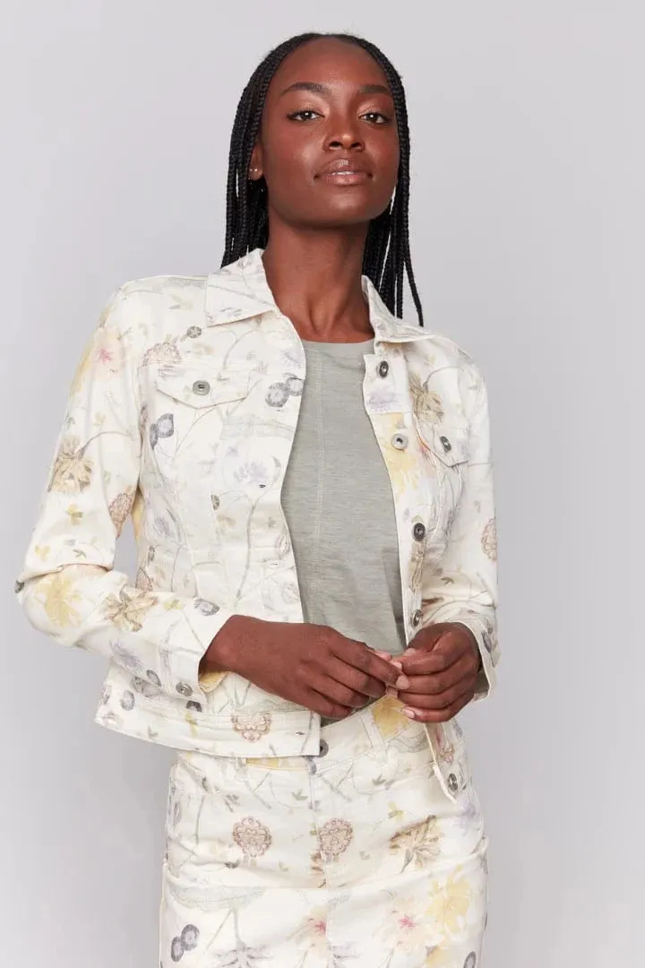Charlie B Printed Stretch Floral Jean Jacket - C6302