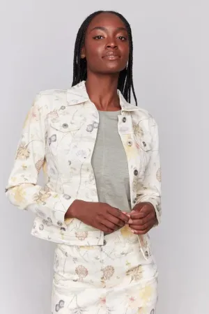 Charlie B Printed Stretch Floral Jean Jacket - C6302