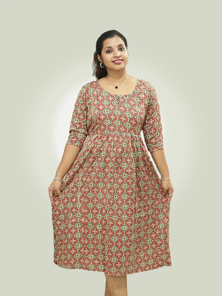 Cotton Printed Women's Feeding Nighty with Concealed Zipper - only 499/-