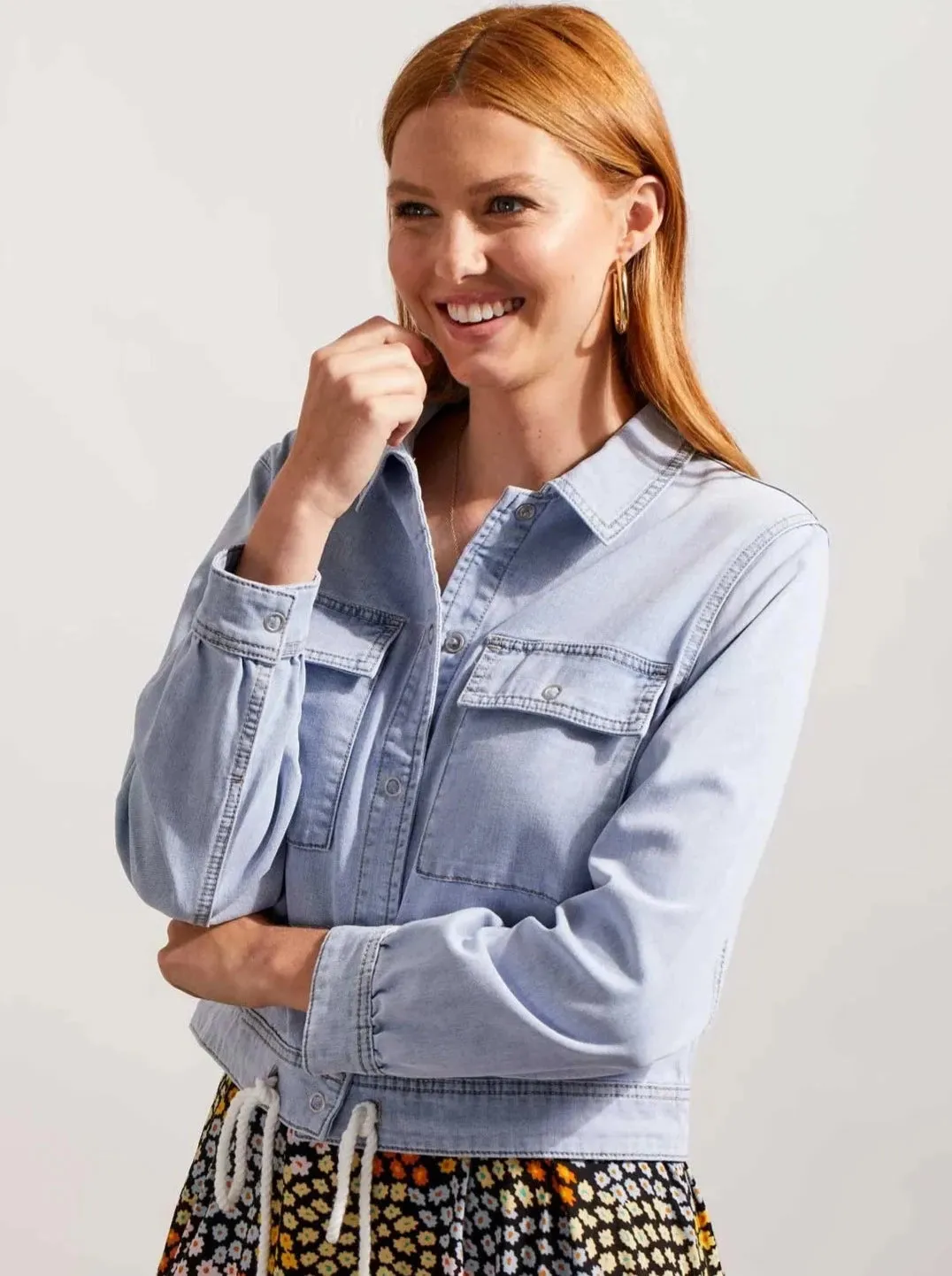 Denim Crop Jacket W Cord [Happy Blue-7805O]