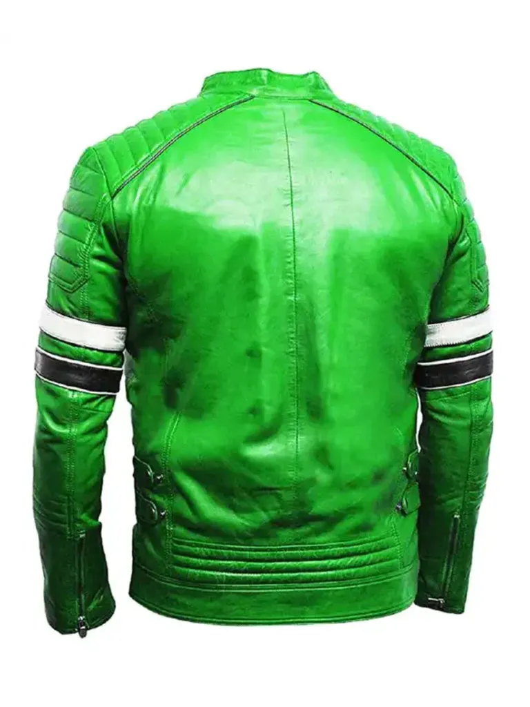 Green Retro Biker Genuine Leather Jacket