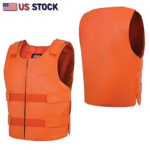HL11643ORANGE Men's Orange Bulletproof Leather Vest  Perfect for Biker Clubs