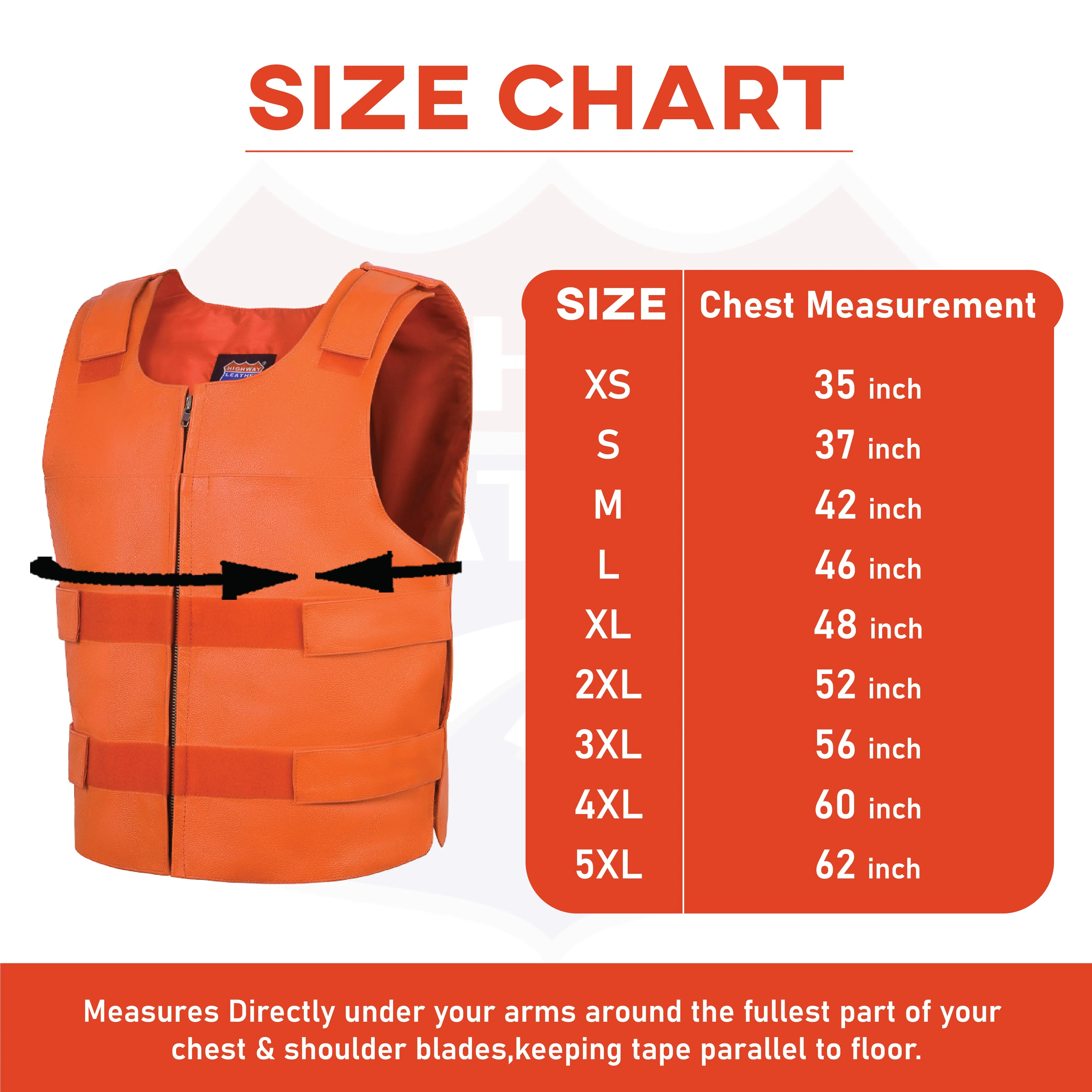 HL11643ORANGE Men's Orange Bulletproof Leather Vest  Perfect for Biker Clubs