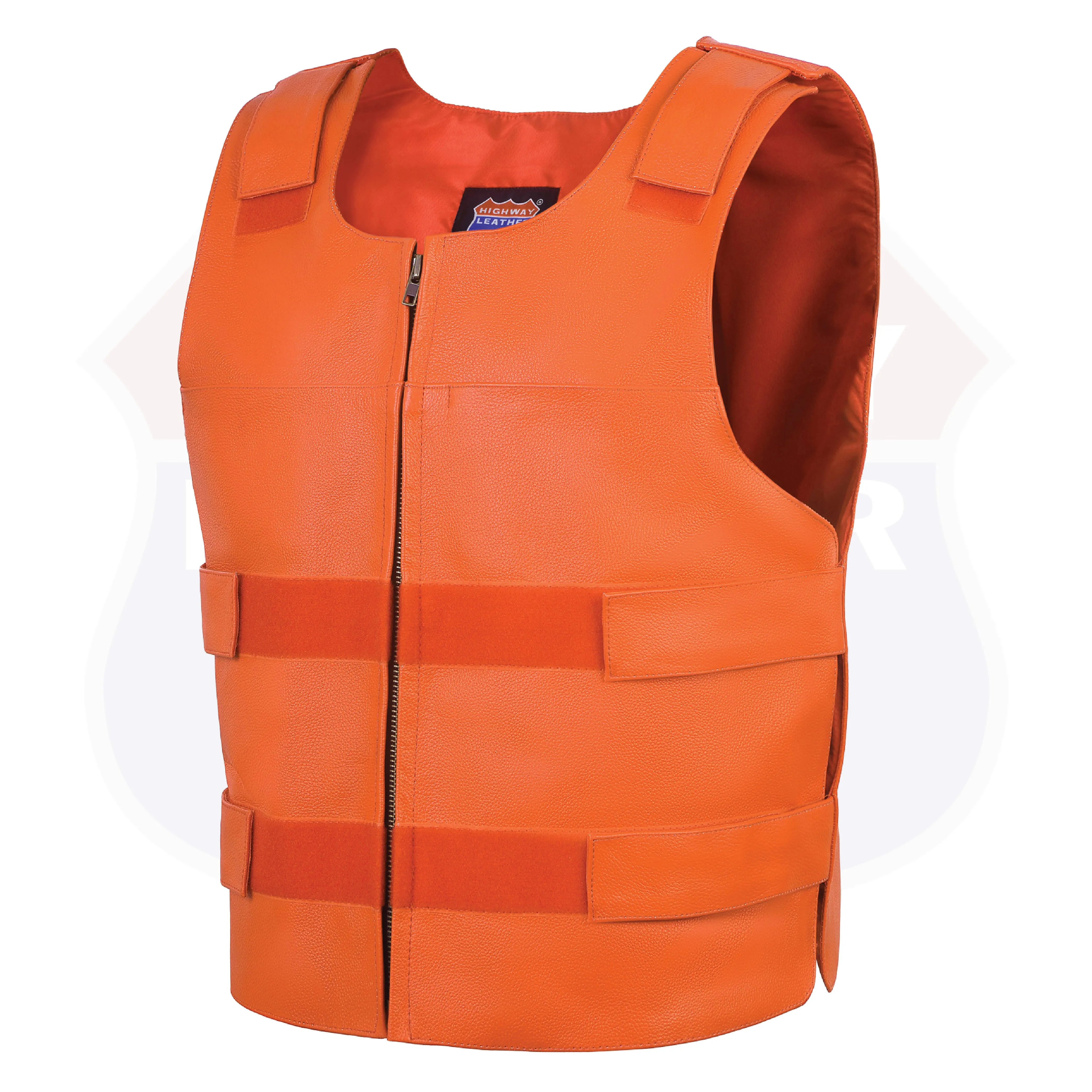 HL11643ORANGE Men's Orange Bulletproof Leather Vest  Perfect for Biker Clubs