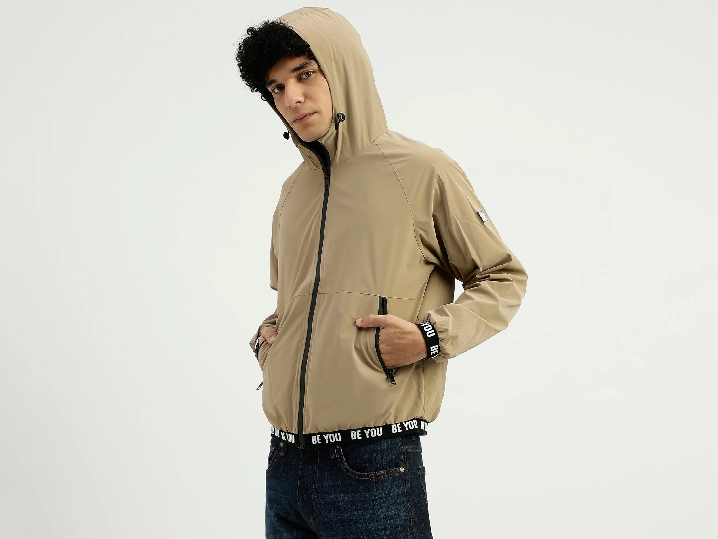 Hood Solid Zipper Jacket
