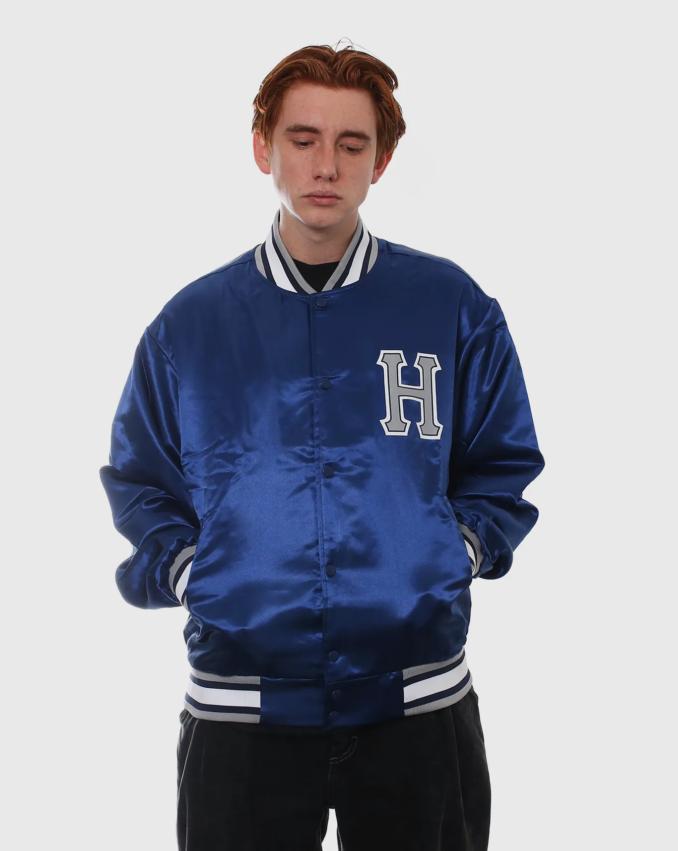 Huf Crackerjack Satin Baseball Jacket - Navy - Sale