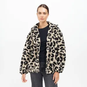 Leopard Sherpa Zip Jacket | Tan Leopard