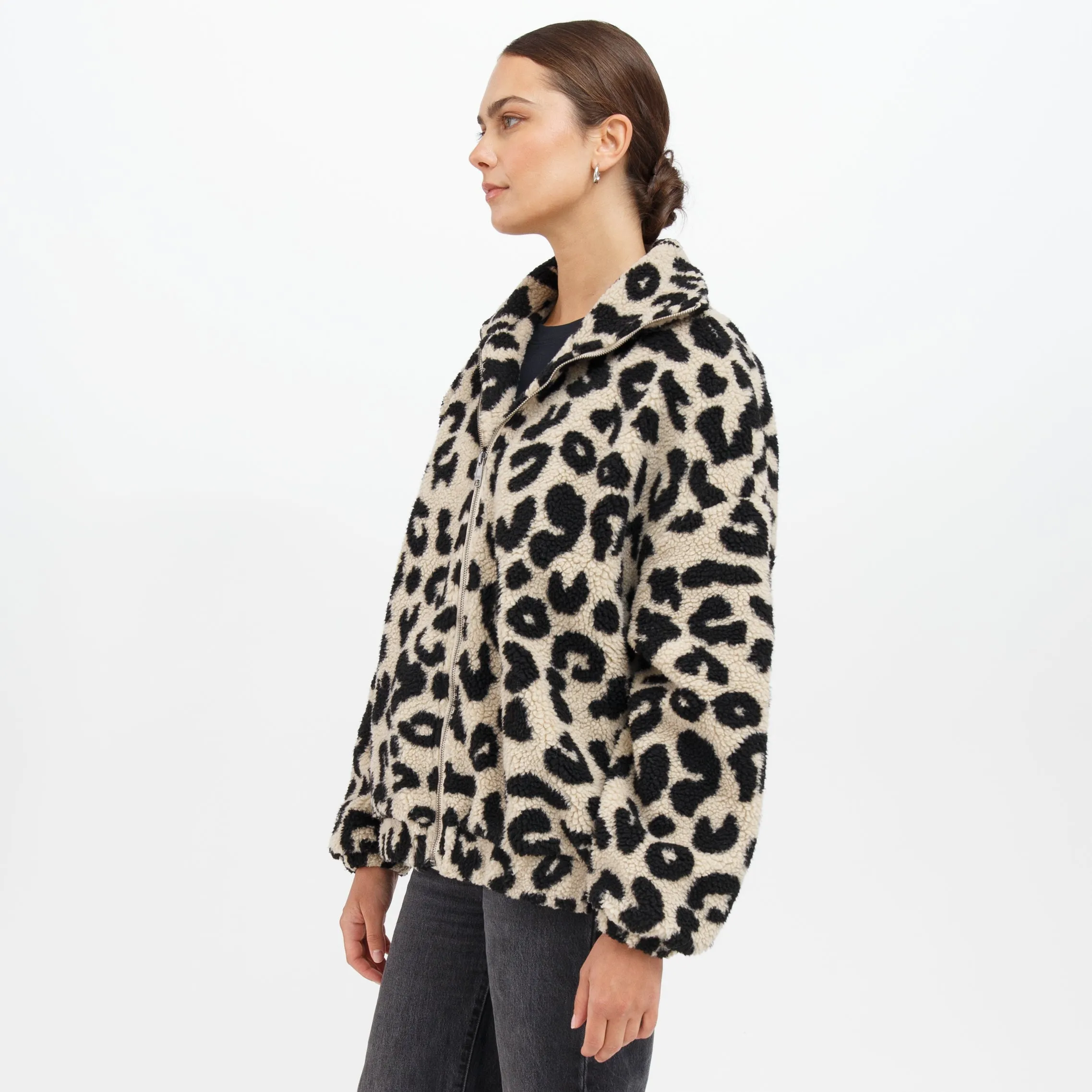 Leopard Sherpa Zip Jacket | Tan Leopard