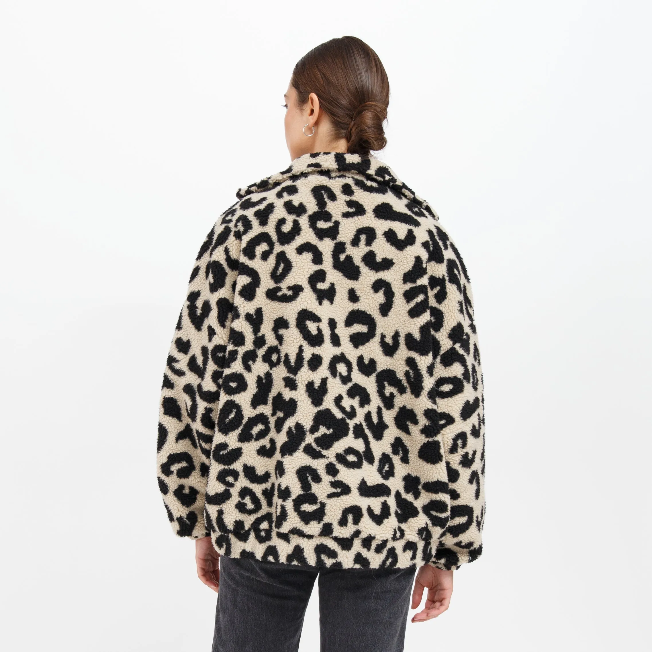 Leopard Sherpa Zip Jacket | Tan Leopard