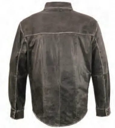 Men’s Distressed Grey Lightweight Leather Snap Front Shirt