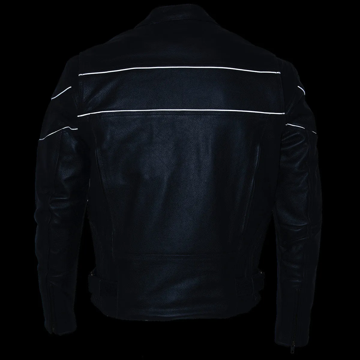 Milwaukee Leather LKM1785 Mens Black Leather Scooter Style Motorcycle Jacket w/ Side Stretch and Reflective Piping