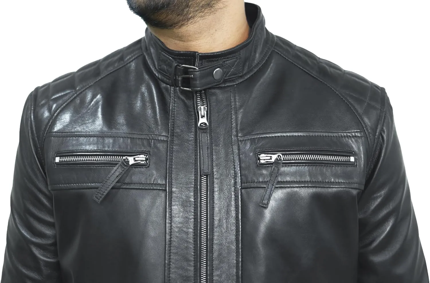 Motorcycle Black Leather Jacket Men - Vintage Biker Cafe Racer Real Lambskin Black Mens Motorcycle Jackets